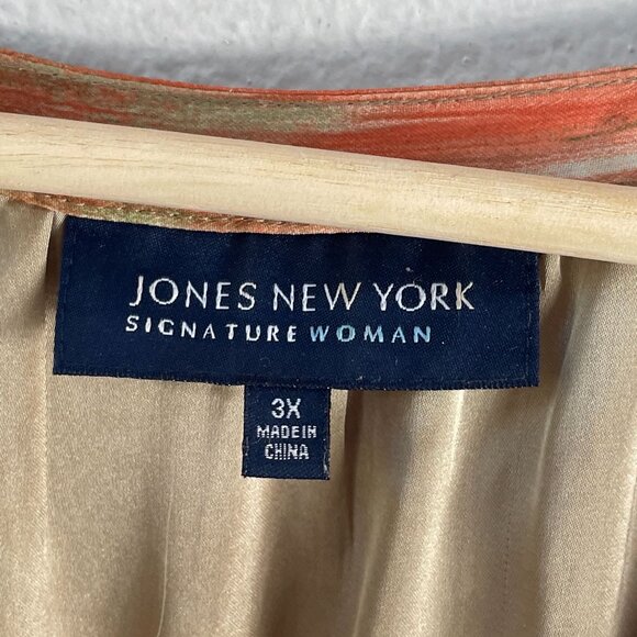 Jones New York Woman Plus 3X Signature Blouse Orange Green Pattern Shirt Top - Picture 3 of 9
